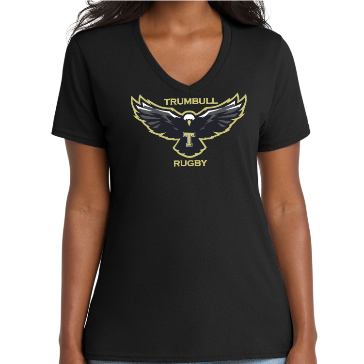 Trumbull HS Boys Rugby Cotton V-Neck T-Shirt, Black