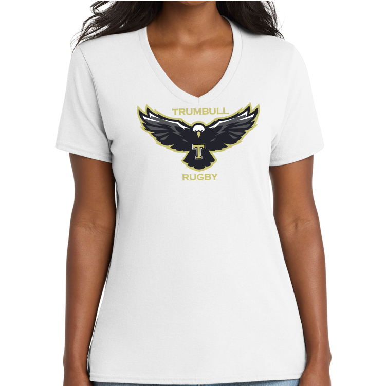 Trumbull HS Boys Rugby Cotton V-Neck T-Shirt, White