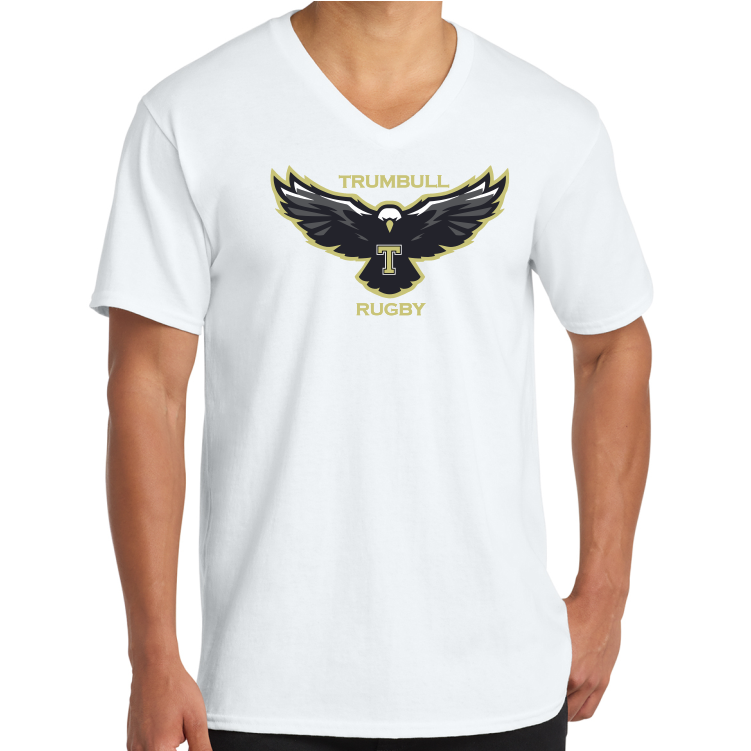 Trumbull HS Girls Rugby Cotton V-Neck T-Shirt, White