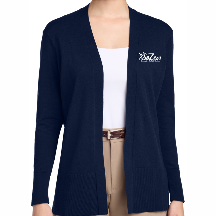 SoZen Health & Wellness Ladies Cardigan, Navy