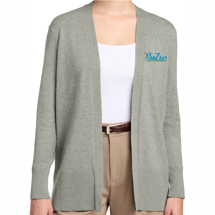 SoZen Health & Wellness Ladies Cardigan, Heathered Gray