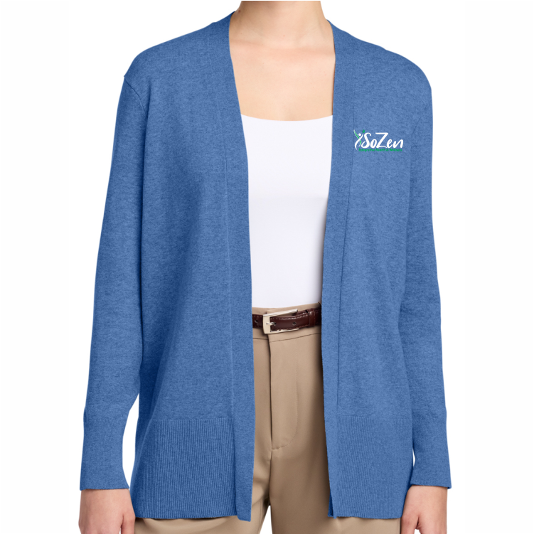 SoZen Health & Wellness Ladies Cardigan, Heathered Blue