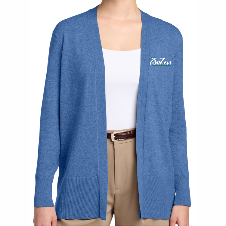 SoZen Health & Wellness Ladies Cardigan, Heathered Blue