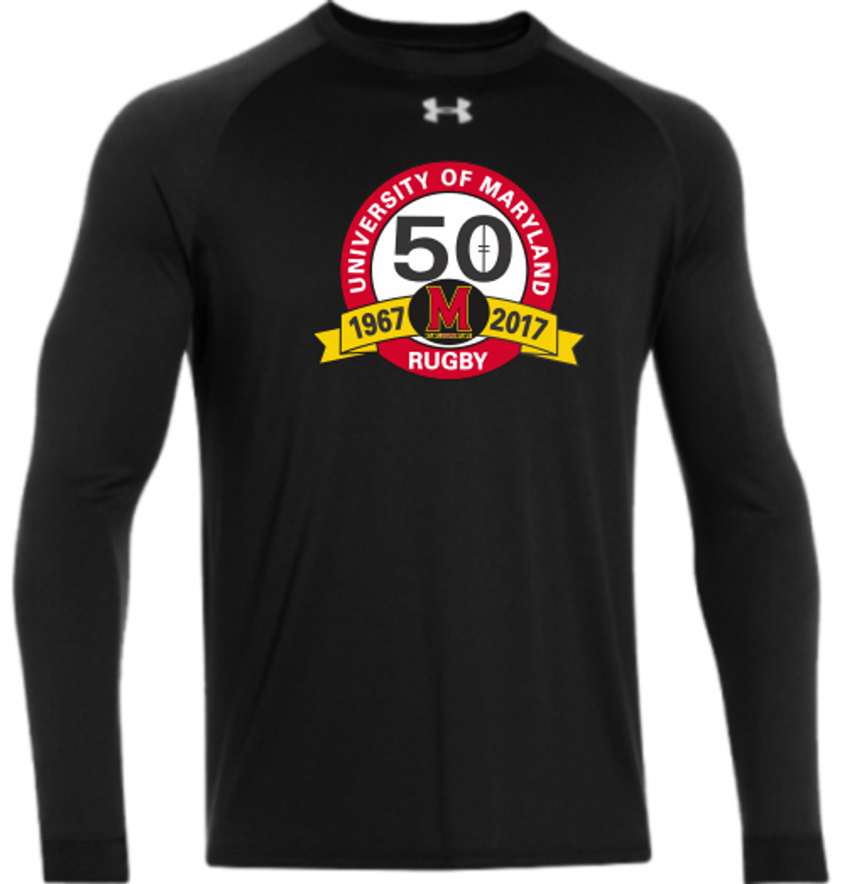 Univ of Maryland Rugby 50th Anniversary Seal UA Locker Tee, Black