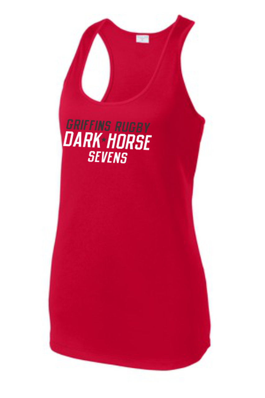 Dark Horse 7s Ladies-Cut Racerback Tank, Red