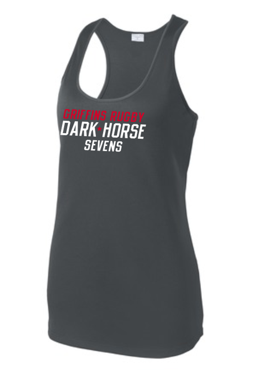 Dark Horse 7s Ladies-Cut Racerback Tank, Charcoal