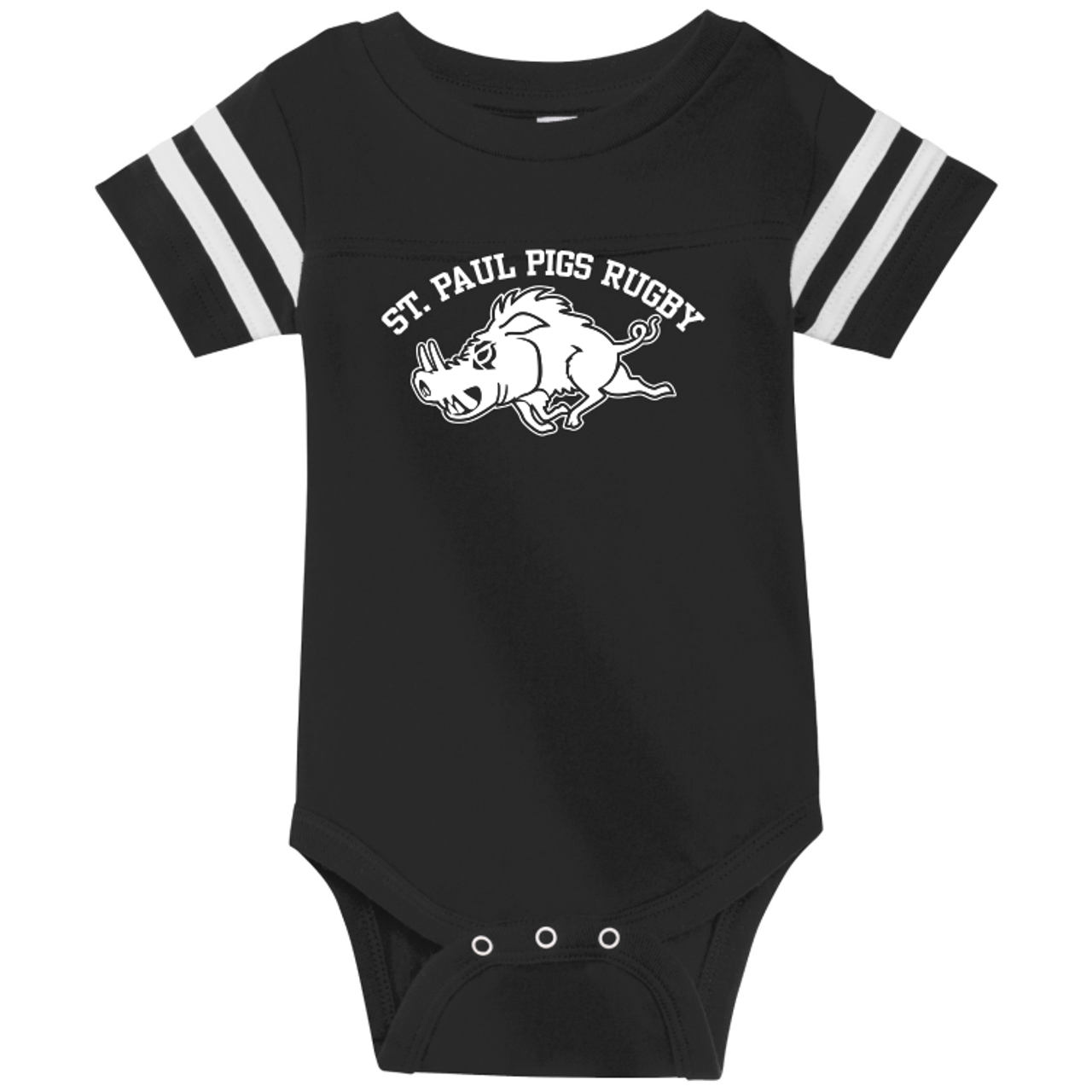 St. Paul Pigs Twin-Stripe Onesie, Black