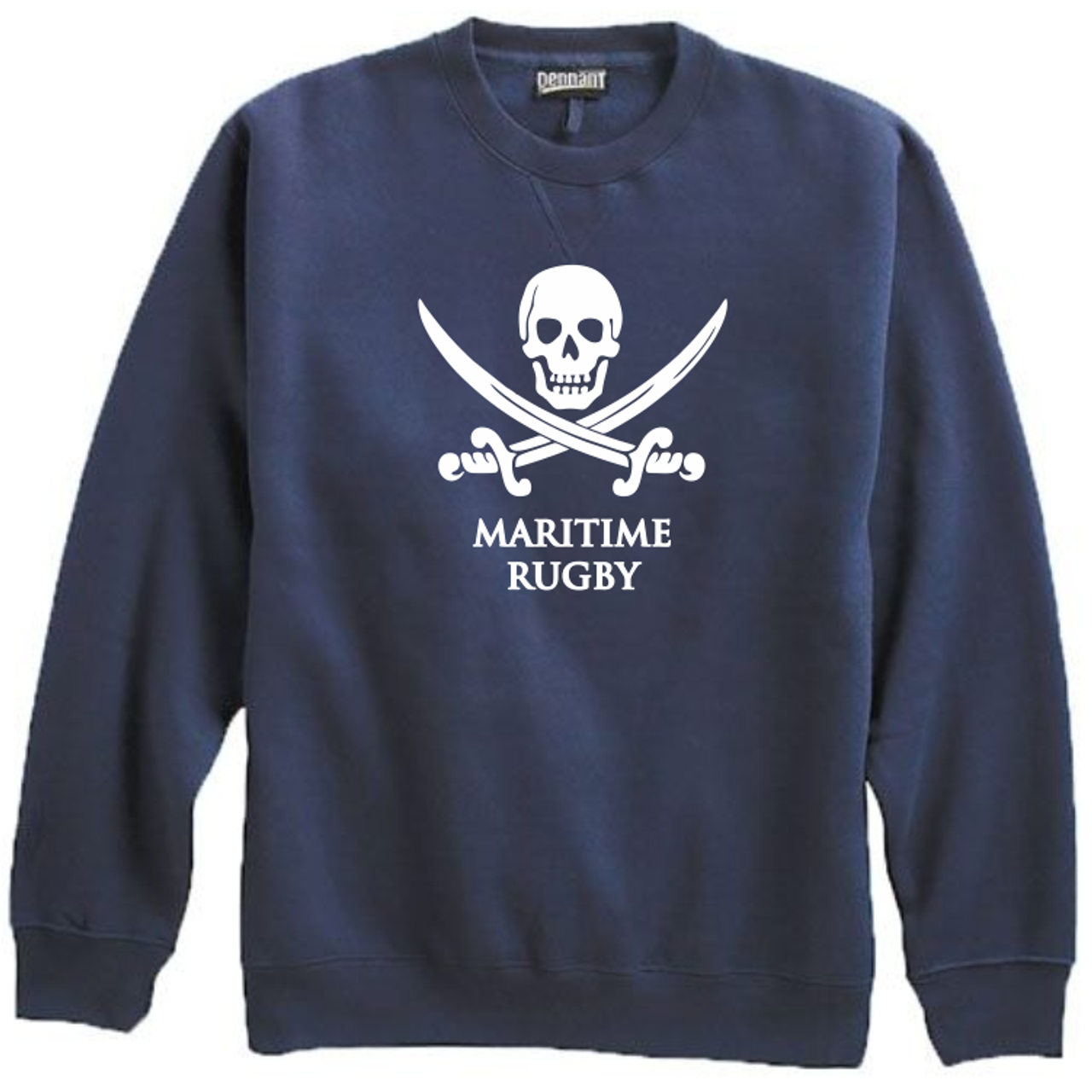 New York Maritime Rugby Skull Logo Crewneck Sweatshirt, Navy