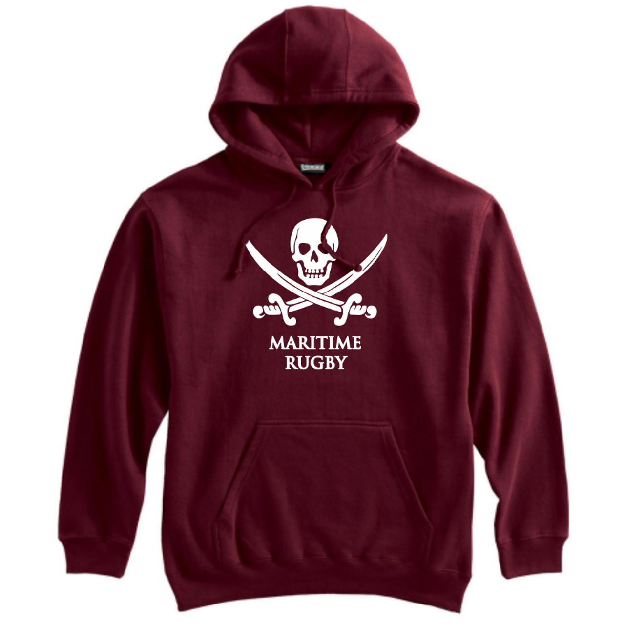 New York Maritime Rugby Skull Logo Hoodie, Maroon