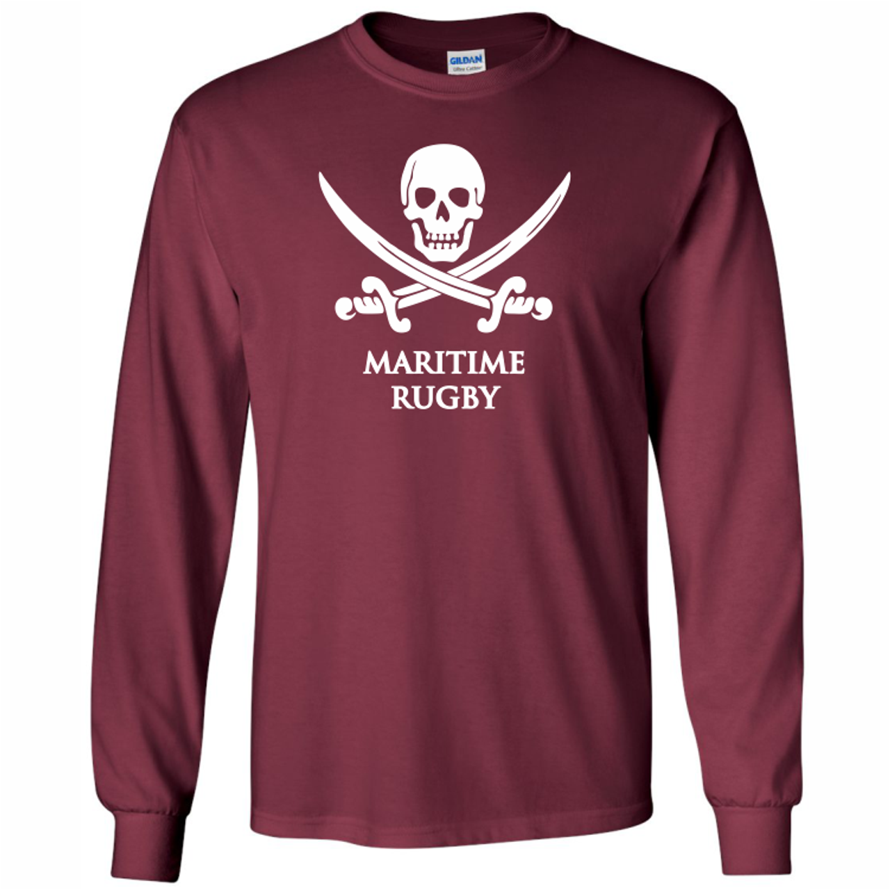 New York Maritime Rugby Skull Logo Tee, Maroon