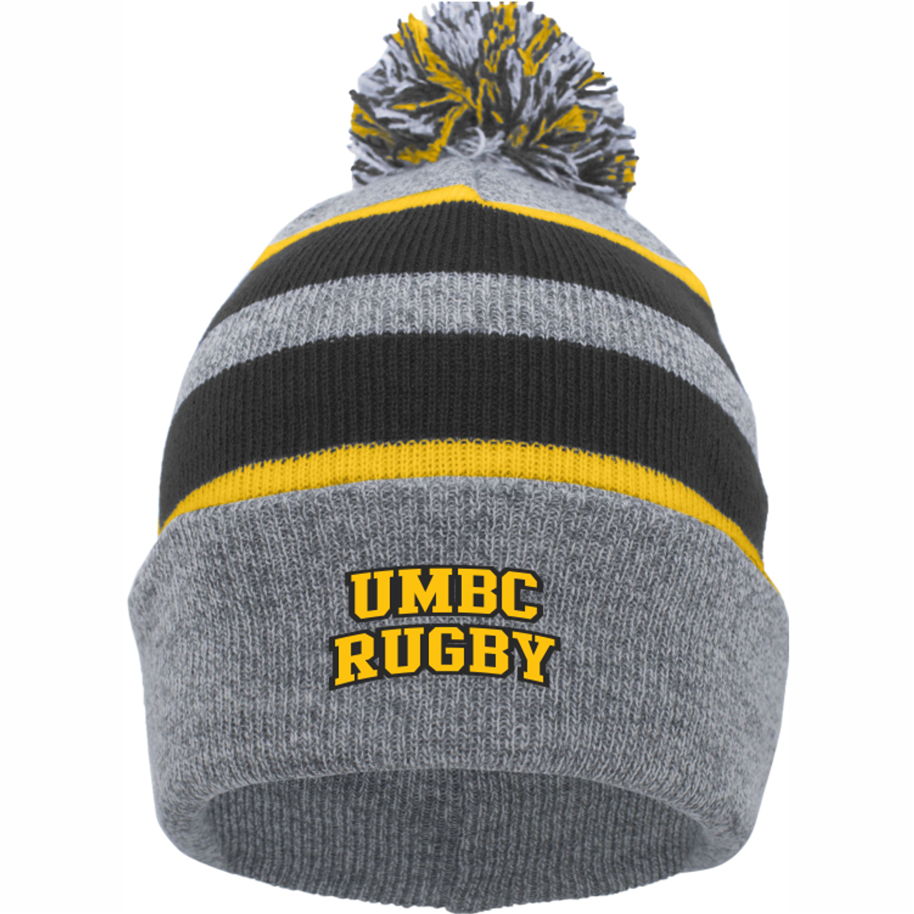 UMBC Men's Rugby Tri-Colored Pom Beanie