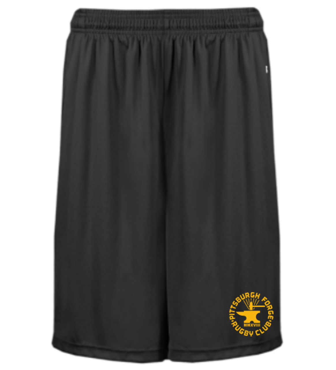 Forge Men's Pocketed Athletic Shorts, Black 7" inseam