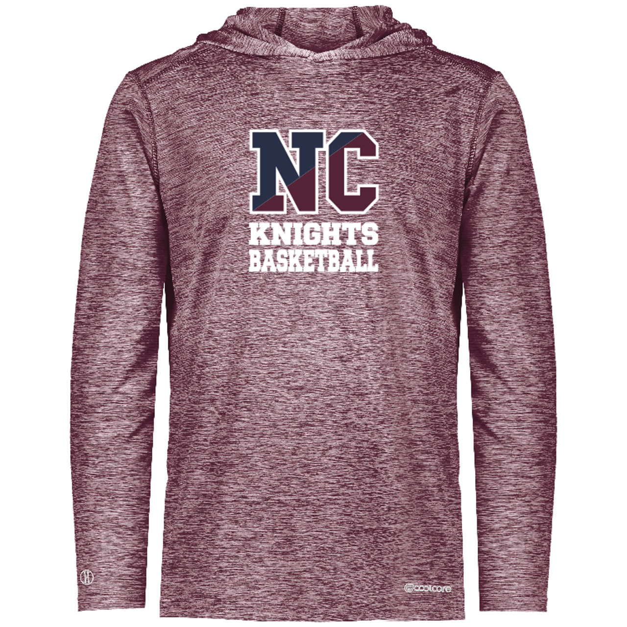 New Covenant Knights NC Logo LS Hooded Performance T-Shirt, Maroon