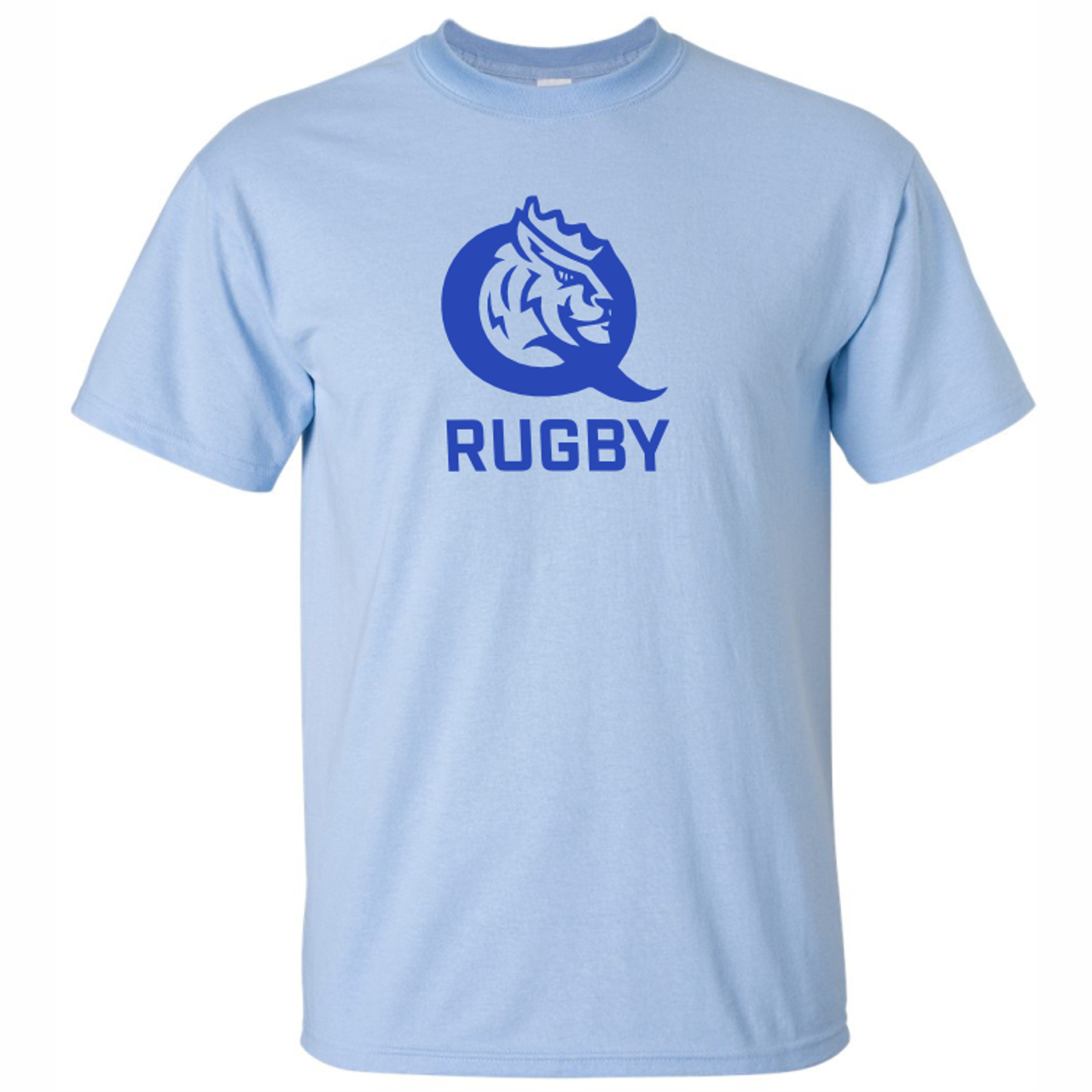 Queens University of Charlotte Rugby 50/50 Tee, Light Blue