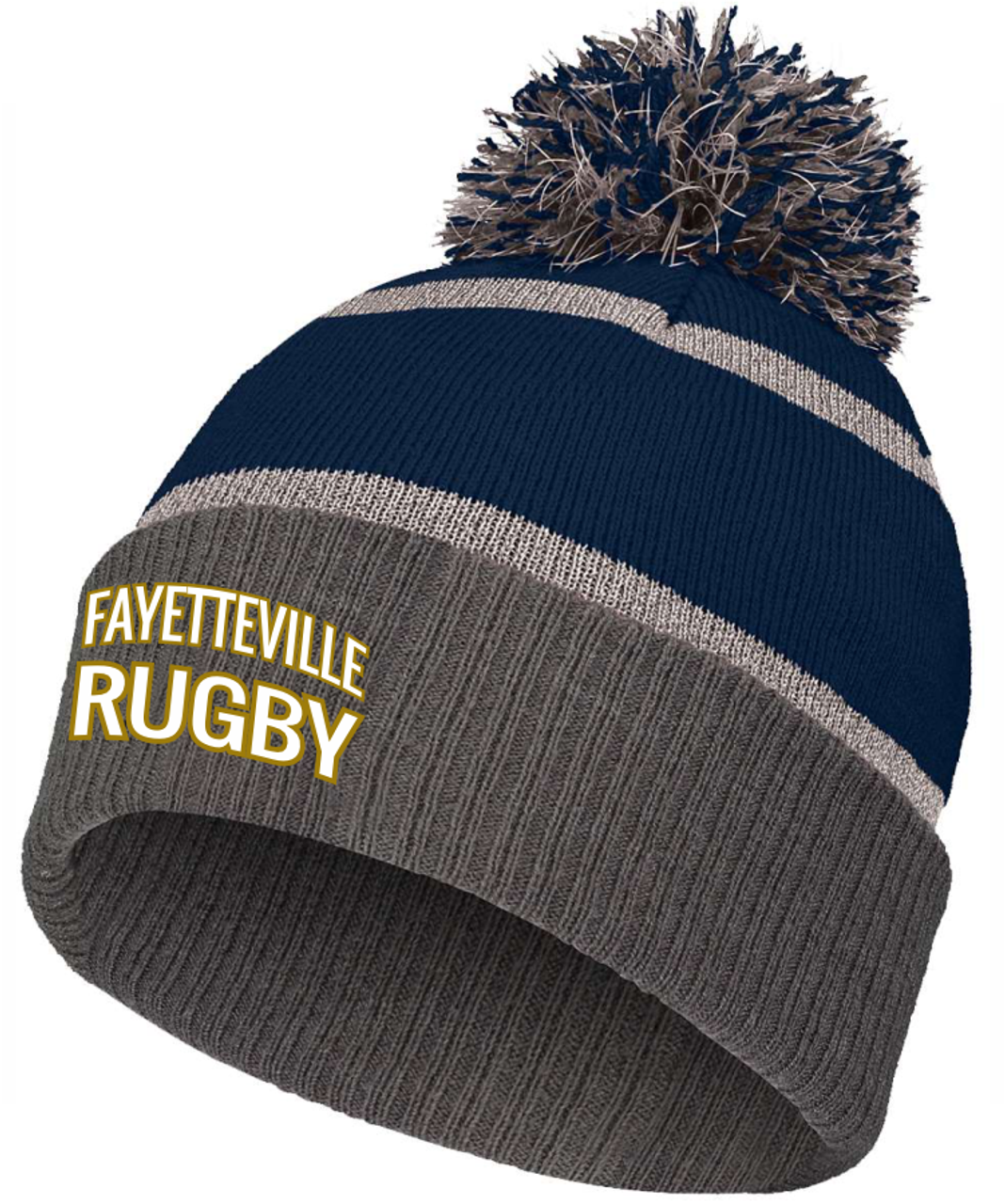 Fayetteville Area Rugby Pom Beanie, Navy/Gray