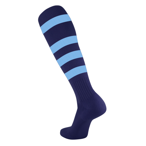 Navy and Sky Blue Hoop Socks Steamroller Rugby
