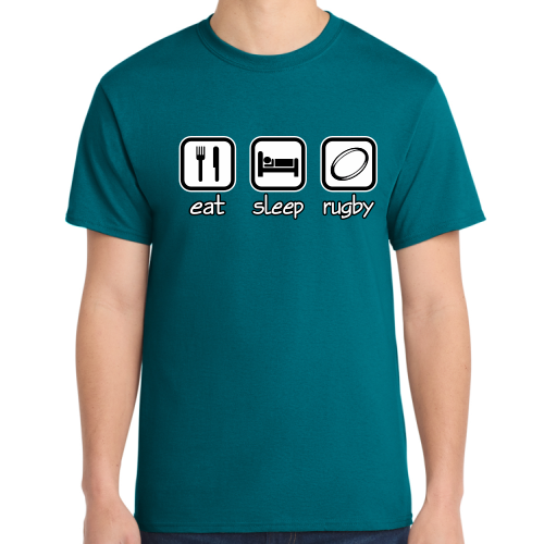 'Eat, Sleep, Rugby' Tee, Teal