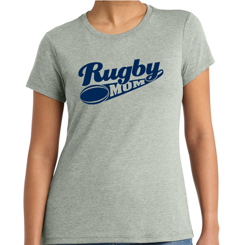 'Rugby Mom" Ladies-Cut Tee, Heathered Gray