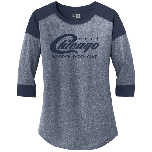 Chicago WRFC Ladies-Cut 3/4-Sleeve Tee, Navy/Heathered Blue