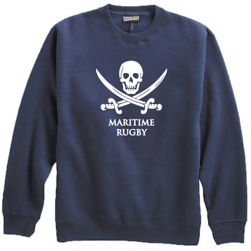 New York Maritime Rugby Skull Logo Crewneck Sweatshirt, Navy