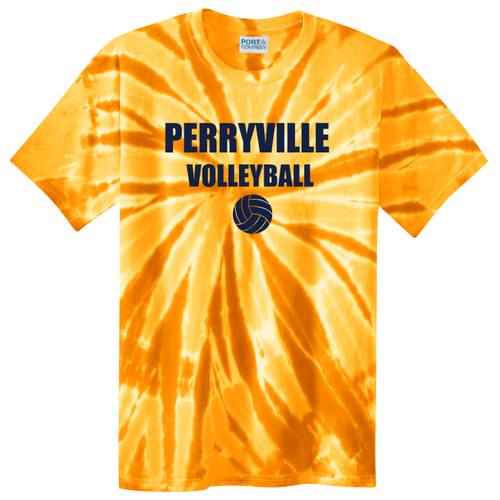 Perryville Volleyball SHORT Sleeve Tie Dye Tee, Gold