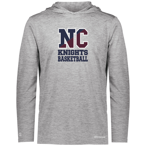 New Covenant Knights NC Logo LS Hooded Performance T-Shirt, Athletic Gray