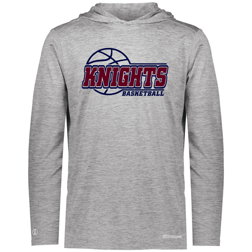 New Covenant Knights Basketball Logo LS Hooded Performance T-Shirt, Athletic Gray