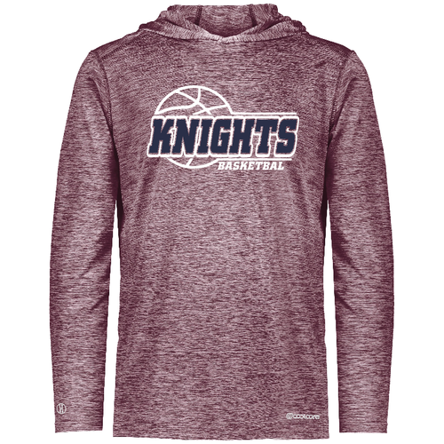 New Covenant Knights Basketball Logo LS Hooded Performance T-Shirt, Maroon