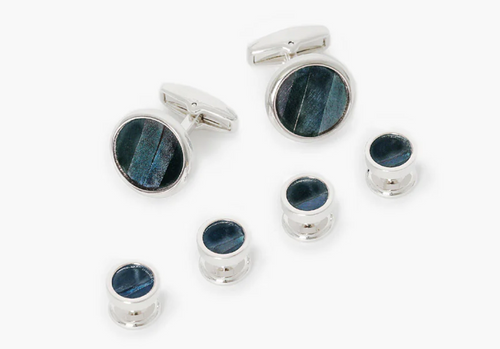 Brackish Sapelo Cufflink & Studs Set (Rhodium)