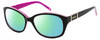 Profile View of Polaroid 4019/S Designer Polarized Reading Sunglasses with Custom Cut Powered Green Mirror Lenses in Gloss Black Magenta Purple Crystal White Gold Ladies Oval Full Rim Acetate 54 mm