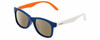 Profile View of Polaroid Kids 8001/S Designer Polarized Sunglasses with Custom Cut Amber Brown Lenses in Sapphire Blue White Neon Orange Unisex Panthos Full Rim Acetate 48 mm