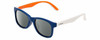 Profile View of Polaroid Kids 8001/S Designer Polarized Sunglasses with Custom Cut Smoke Grey Lenses in Sapphire Blue White Neon Orange Unisex Panthos Full Rim Acetate 48 mm