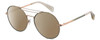 Profile View of Rag&Bone 1011 Designer Polarized Sunglasses with Custom Cut Amber Brown Lenses in Rose Gold Green Grey Crystal Ladies Pilot Full Rim Metal 59 mm