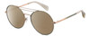 Profile View of Rag&Bone 1011 Designer Polarized Reading Sunglasses with Custom Cut Powered Amber Brown Lenses in Rose Gold Green Grey Crystal Ladies Pilot Full Rim Metal 59 mm