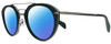 Profile View of Rag&Bone 1017 Designer Polarized Sunglasses with Custom Cut Blue Mirror Lenses in Matte Black Gunmetal Ladies Pilot Full Rim Metal 49 mm