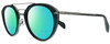 Profile View of Rag&Bone 1017 Designer Polarized Reading Sunglasses with Custom Cut Powered Green Mirror Lenses in Matte Black Gunmetal Ladies Pilot Full Rim Metal 49 mm