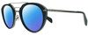 Profile View of Rag&Bone 1017 Designer Polarized Reading Sunglasses with Custom Cut Powered Blue Mirror Lenses in Matte Black Gunmetal Ladies Pilot Full Rim Metal 49 mm