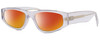 Profile View of Rag&Bone 1047 Designer Polarized Sunglasses with Custom Cut Red Mirror Lenses in Crystal Clear Unisex Oval Full Rim Acetate 55 mm