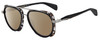 Profile View of Rag&Bone 5035 Designer Polarized Sunglasses with Custom Cut Amber Brown Lenses in Black Gunmetal Grey Horn Marble Unisex Pilot Full Rim Acetate 55 mm