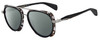 Profile View of Rag&Bone 5035 Designer Polarized Sunglasses with Custom Cut Smoke Grey Lenses in Black Gunmetal Grey Horn Marble Unisex Pilot Full Rim Acetate 55 mm