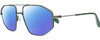 Profile View of Rag&Bone 5036 Designer Polarized Reading Sunglasses with Custom Cut Powered Blue Mirror Lenses in Satin Ruthenium Silver Green Crystal Mens Pilot Full Rim Metal 57 mm