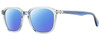 Profile View of Rag&Bone 5034 Parker Designer Polarized Sunglasses with Custom Cut Blue Mirror Lenses in Crystal Blue Grey Unisex Square Full Rim Acetate 52 mm