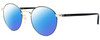 Profile View of GUCCI GG0297OK-003 Designer Polarized Sunglasses with Custom Cut Blue Mirror Lenses in Gloss Black Gold Ladies Round Full Rim Metal 52 mm