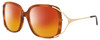 Profile View of GUCCI GG0648O-003 Designer Polarized Sunglasses with Custom Cut Red Mirror Lenses in Auburn Brown Havana Gold Black Ladies Square Full Rim Acetate 55 mm