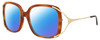 Profile View of GUCCI GG0648O-003 Designer Polarized Sunglasses with Custom Cut Blue Mirror Lenses in Auburn Brown Havana Gold Black Ladies Square Full Rim Acetate 55 mm