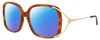 Profile View of GUCCI GG0648O-003 Designer Polarized Reading Sunglasses with Custom Cut Powered Blue Mirror Lenses in Auburn Brown Havana Gold Black Ladies Square Full Rim Acetate 55 mm