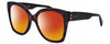 Profile View of GUCCI GG0459S-002 Designer Polarized Sunglasses with Custom Cut Red Mirror Lenses in Dark Brown Havana Tortoise Gold Ladies Cateye Full Rim Acetate 54 mm
