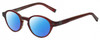 Profile View of John Varvatos V356 Designer Polarized Reading Sunglasses with Custom Cut Powered Blue Mirror Lenses in Crystal Red Marble Unisex Round Full Rim Acetate 43 mm