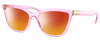 Profile View of Dolce&Gabbana DG5076 Designer Polarized Sunglasses with Custom Cut Red Mirror Lenses in Shiny Pink Crystal Gold Ladies Cat Eye Full Rim Acetate 55 mm