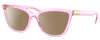 Profile View of Dolce&Gabbana DG5076 Designer Polarized Sunglasses with Custom Cut Amber Brown Lenses in Shiny Pink Crystal Gold Ladies Cat Eye Full Rim Acetate 55 mm